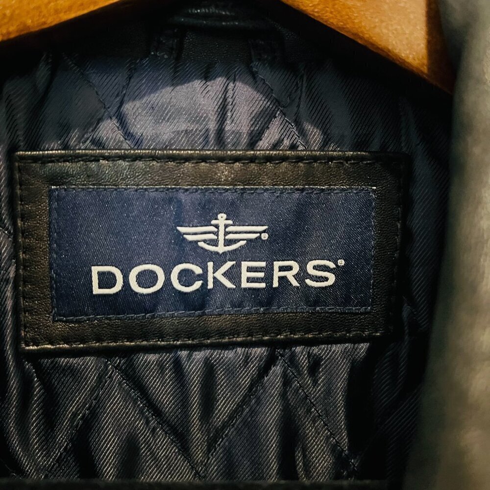Vintage Dockers Men's L Quilted Soft Leather Iconic Bomber Jacket Coat Black - Picture 3 of 16